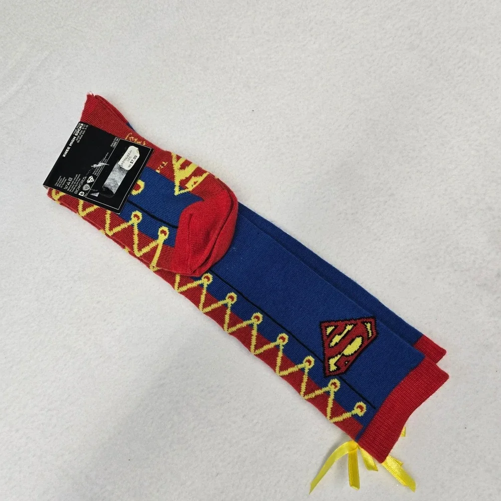 Bioworld DC Comics Superman Knee High Socks Blue Red Yellow Bow NWT